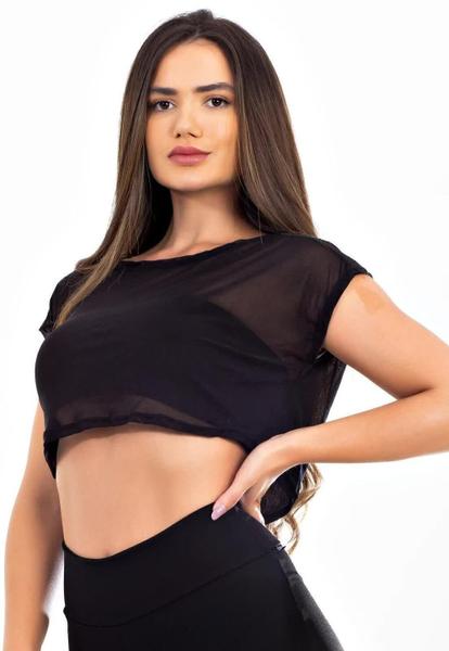 Imagem de Cropped feminino Fitness transparente com tela