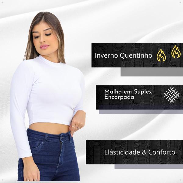 Imagem de  Cropped Feminino Manga longa Gola Alta colado justo