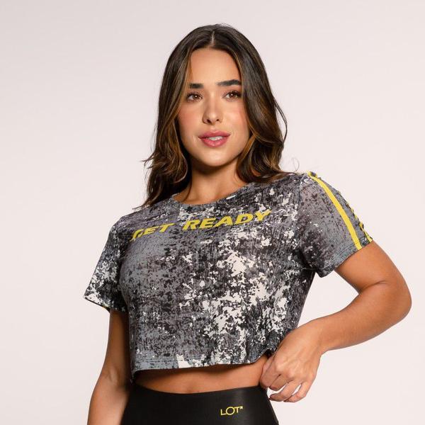 Imagem de Cropped Fitness Estampado Cinza com Detalhe Amarelo Neon Get