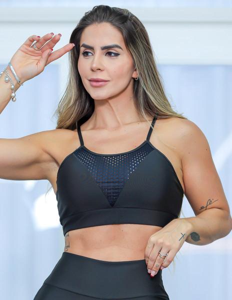 Imagem de Cropped Fitness Preto com Bojo Removível