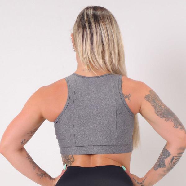 Imagem de Cropped Mescla com Tela Preta e Bojo Removível Feminino Fitness