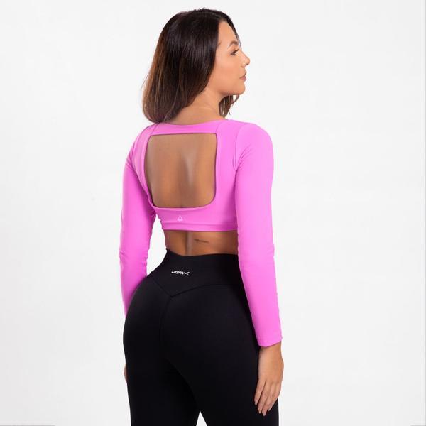 Imagem de Cropped Top Urbanyc Feminino Manga Longa Rosa Suplex Poliamida