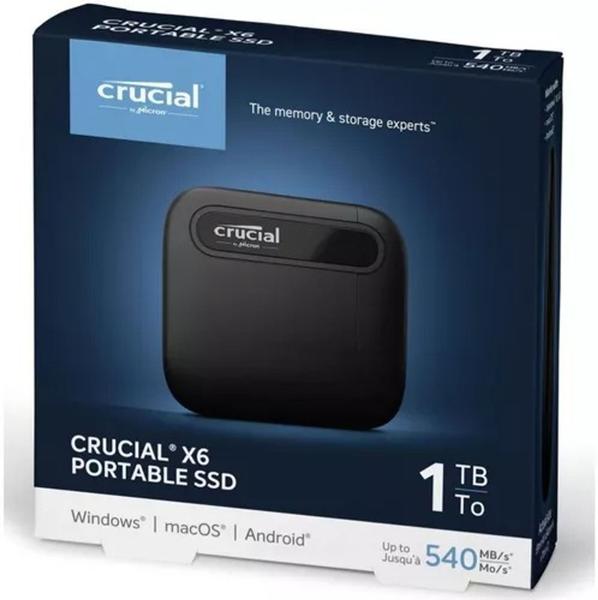 Crucial SSD portátil X6 de 1 TB PC/MAC SSD USB 3.2 USB-C CT1000X6SSD9 Imagem de Crucial SSD portátil X6 de 1 TB PC/MAC SSD USB 3.2 USB-C CT1000X6SSD9