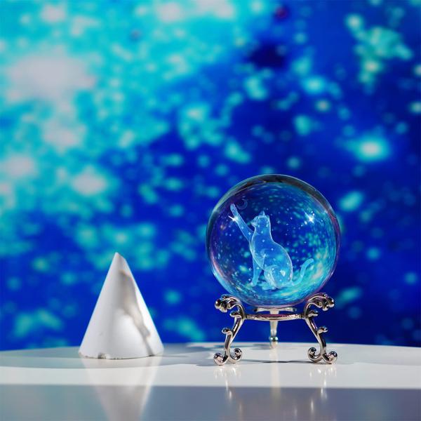 Imagem de Crystal Cat Ball ZEERSHEE 3D em vidro gravado a laser de 5,8 cm com estrela