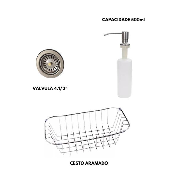 Imagem de CUBA 60x42CM COZINHA AÇO INOX ESCOVADO + TORNEIRA EXTENSÍVEL