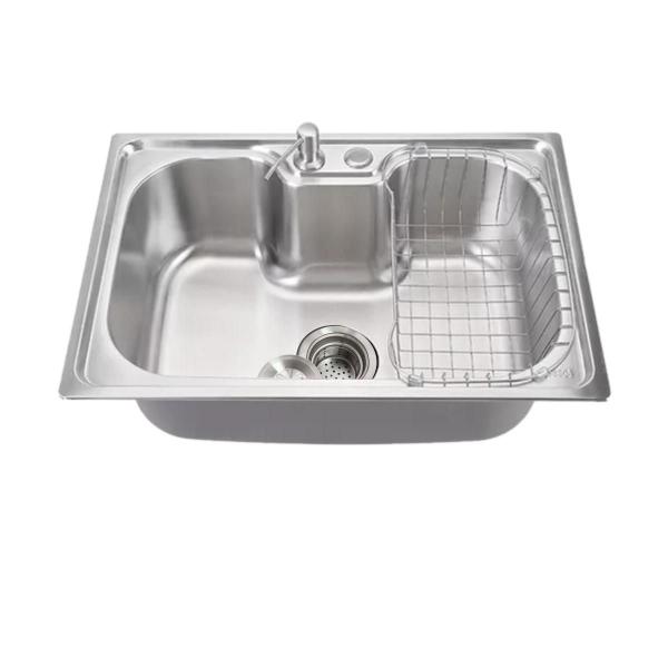 Imagem de Cuba 60x42cm inox 304 + torneira gourmet escovada e lixeira