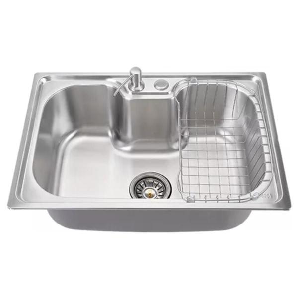 Imagem de Cuba 60x42cm inox escovado + torneira gourmet preta e tábua