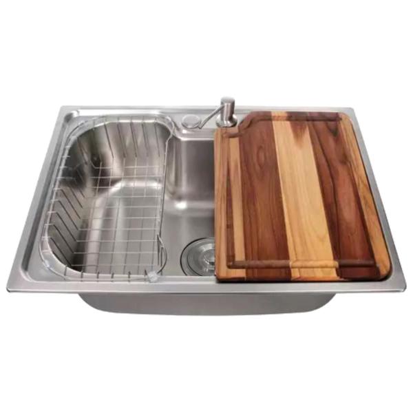 Imagem de Cuba 60x42cm inox304 +torneira gourmet black tábua e lixeira