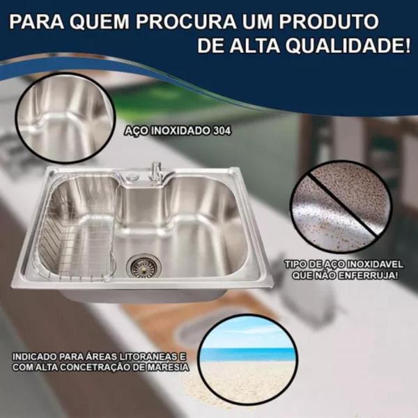 Imagem de Cuba 60x42cm inox304 +torneira gourmet black tábua e lixeira