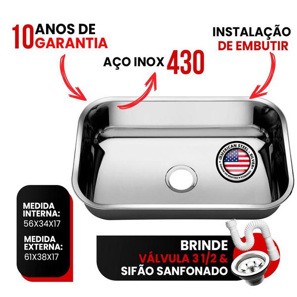 Imagem de Cuba Aço Inox American Steel N2 -17 Extra Funda 56x34 