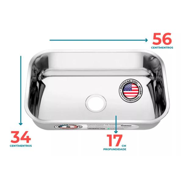 Imagem de Cuba Aço Inox American Steel N2 Extra Funda 56x34 Válvu