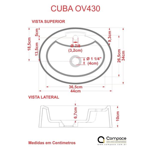 Imagem de Cuba apoio oval onix o43