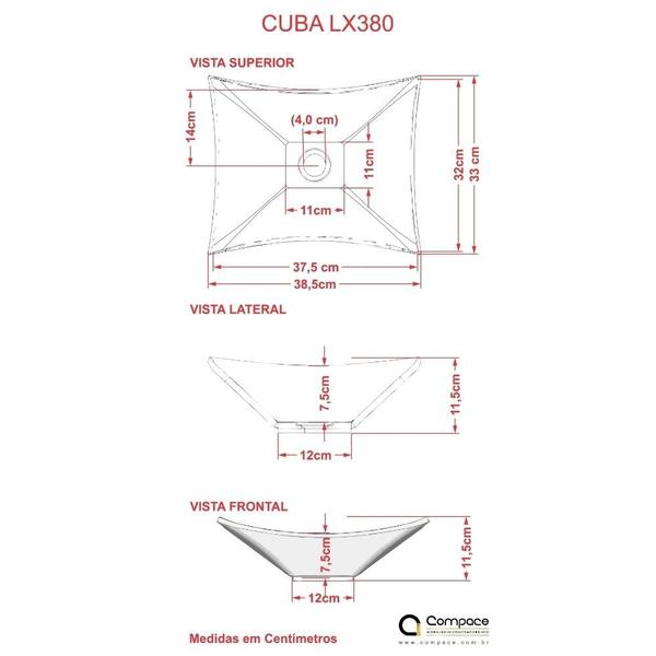 Imagem de Cuba apoio retangular lux l38