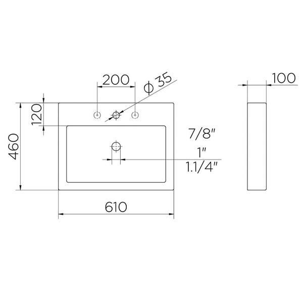 Imagem de Cuba Apoio Rt1 Retangular Com Mesa 610x460x100mm White - Docol