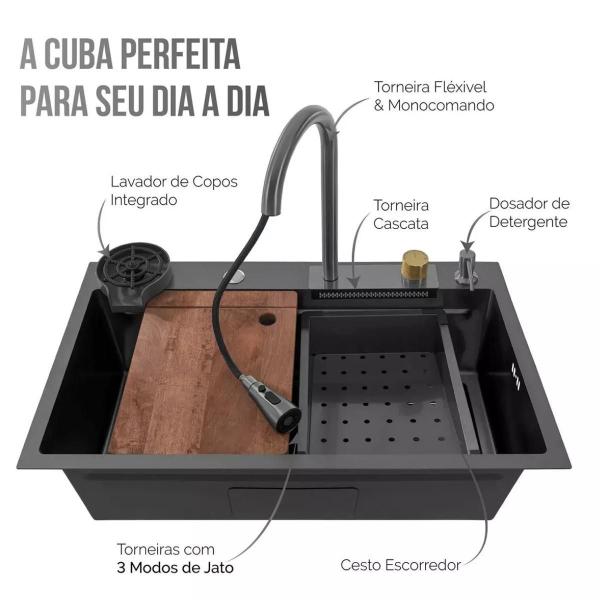 Imagem de Cuba Cascata Completa Torneira Monocomando E Lavador Copos