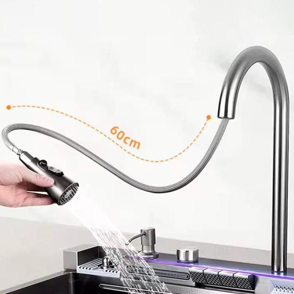 Imagem de Cuba Cascata Premium Gourmet Multifuncional Smart Pia Cozinha Completa Com Lavador De Copos E Torneira Monocomando Aço Inox 304 Cor Preta Brinovar