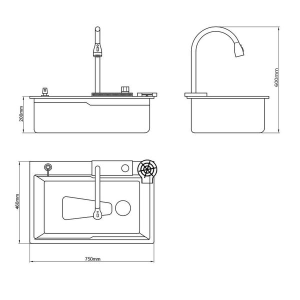 Imagem de Cuba Completa Gourmet Multifuncional, Lava Copos em Inox Escovada Grascan Preto