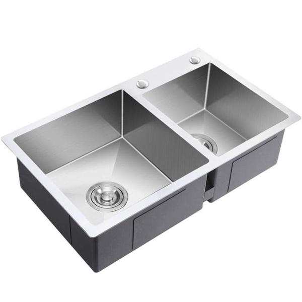 Imagem de Cuba Cozinha Goumert Dupla Aço Inox Escovado Escorredor Lava Louça Luxo Lavabo Casa Balcao Copa Restaurante Area Externa