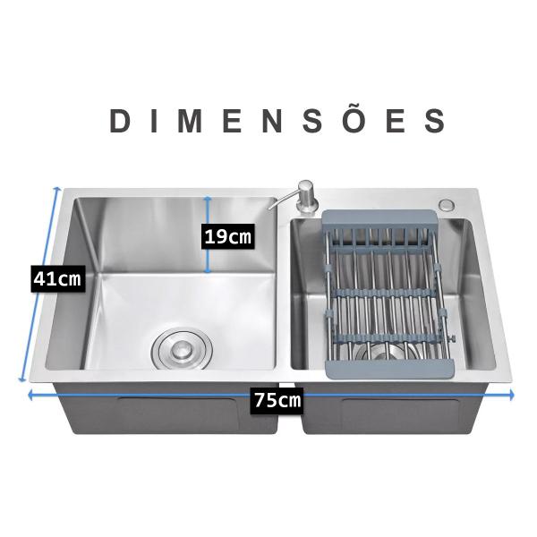 Imagem de Cuba Cozinha Goumert Dupla Aço Inox Escovado Escorredor Lava Louça Luxo Lavabo Casa Balcao Copa Restaurante Area Externa