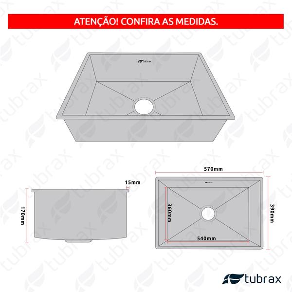 Imagem de Cuba Cozinha Gourmet 58x40 Sobrepor Aço Inox 304 Tubrax