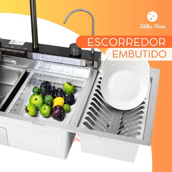 Imagem de Cuba cozinha gourmet aço inox 304 multifuncional com calha