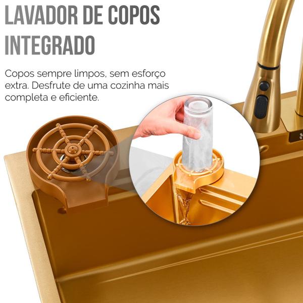 Imagem de Cuba Cozinha Gourmet Cascata Torneira Lavador Copos