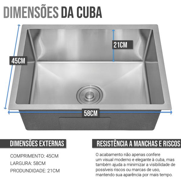 Imagem de Cuba Cozinha Gourmet Pia Aço Inox Quadrada Acessórios Embutir