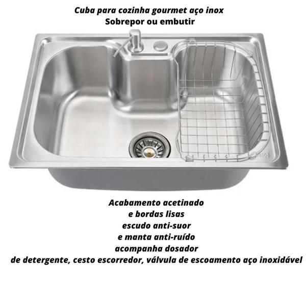 Imagem de Cuba Cozinha Gourmet Pia Inox Com Acessórios Luxo De Embutir