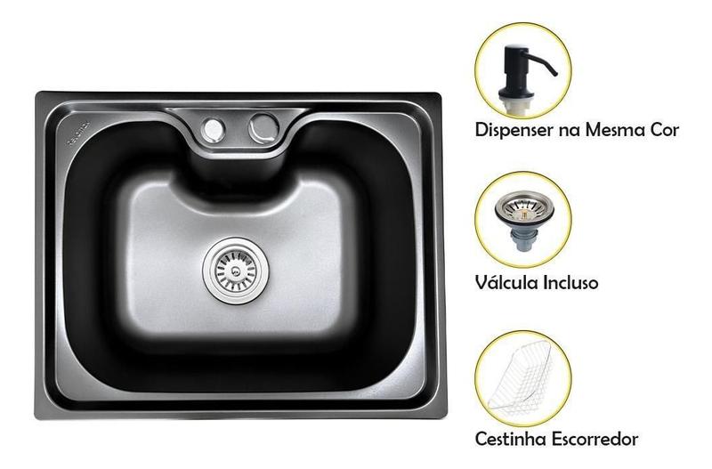 Imagem de Cuba Cozinha Gourmet Pia Inox Preta Acessórios 50 Cm Revomax