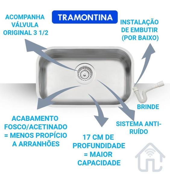 Cuba Cozinha Inox Tramontina Lavínia 47x30x17 Acetinado C/ Sifão Imagem de Cuba Cozinha Inox Tramontina Lavínia 47x30x17 Acetinado C/ Sifão