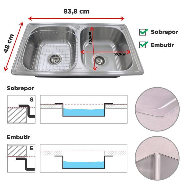 Imagem de Cuba De Aço Inox Escovado Dupla Pia De Cozinha
