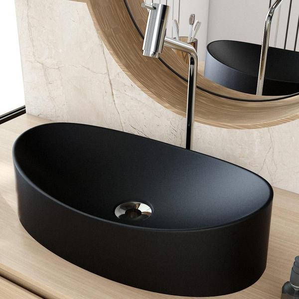 Imagem de Cuba de Apoio Canoa Para Banheiro Lavabo C01 BC47W Preto Matte Fosca - Lyam