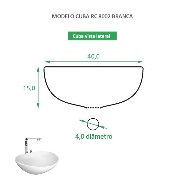 Imagem de Cuba de Apoio Oval Branca em Cerâmica Reno - RC 8002