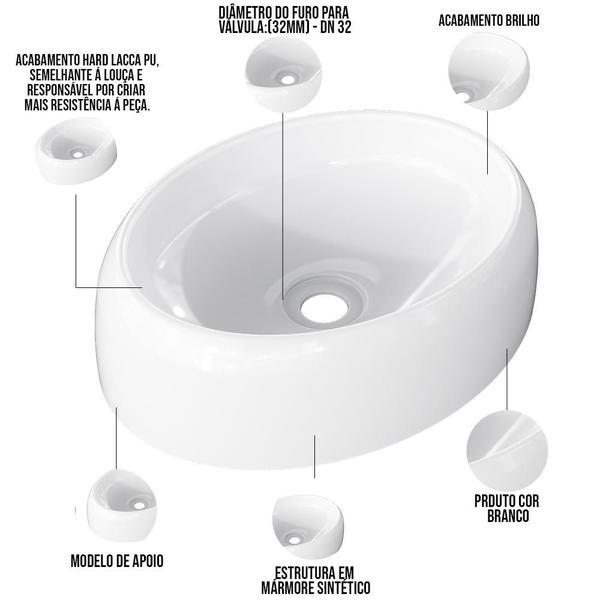 Imagem de Cuba de Apoio Oval Para Banheiro Lavabo C01 Capri O39 Branco - Lyam Decor