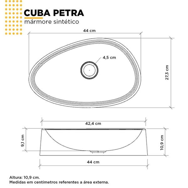 Imagem de Cuba de Apoio para Banheiro em Mármore Sintético Petra