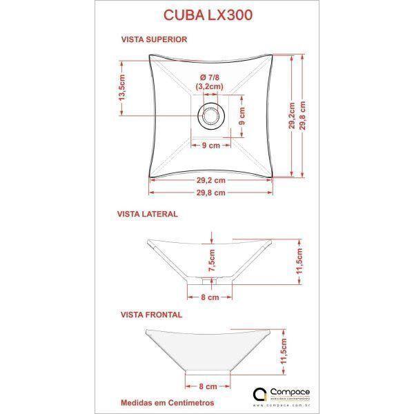 Imagem de Cuba de Apoio para Banheiro L30 Lux Quadrada Folha Compace