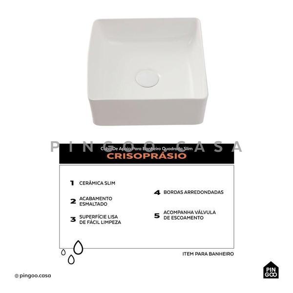 Cuba De Apoio Para Banheiro Quadrada Slim Louça Cerâmica 31 cm Crisoprásio Pingoo.casa - Branco Imagem de Cuba De Apoio Para Banheiro Quadrada Slim Louça Cerâmica 31 cm Crisoprásio Pingoo.casa - Branco