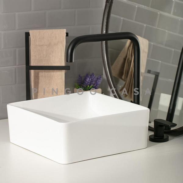 Cuba De Apoio Para Banheiro Quadrada Slim Louça Cerâmica 31 cm Crisoprásio Pingoo.casa - Branco Imagem de Cuba De Apoio Para Banheiro Quadrada Slim Louça Cerâmica 31 cm Crisoprásio Pingoo.casa - Branco