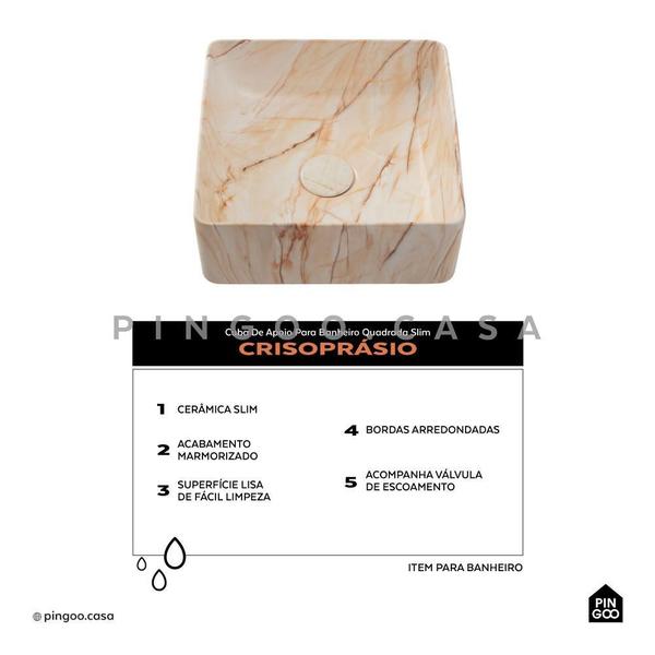 Cuba De Apoio Para Banheiro Quadrada Slim Louça Cerâmica 31 cm Crisoprásio Pingoo.casa - Marmorizado Rose Imagem de Cuba De Apoio Para Banheiro Quadrada Slim Louça Cerâmica 31 cm Crisoprásio Pingoo.casa - Marmorizado Rose