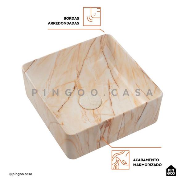 Cuba De Apoio Para Banheiro Quadrada Slim Louça Cerâmica 31 cm Crisoprásio Pingoo.casa - Marmorizado Rose Imagem de Cuba De Apoio Para Banheiro Quadrada Slim Louça Cerâmica 31 cm Crisoprásio Pingoo.casa - Marmorizado Rose