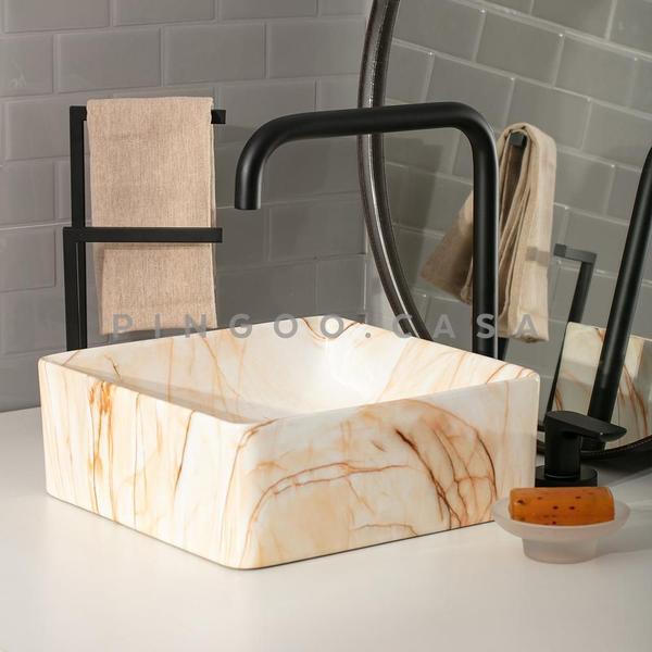 Cuba De Apoio Para Banheiro Quadrada Slim Louça Cerâmica 31 cm Crisoprásio Pingoo.casa - Marmorizado Rose Imagem de Cuba De Apoio Para Banheiro Quadrada Slim Louça Cerâmica 31 cm Crisoprásio Pingoo.casa - Marmorizado Rose