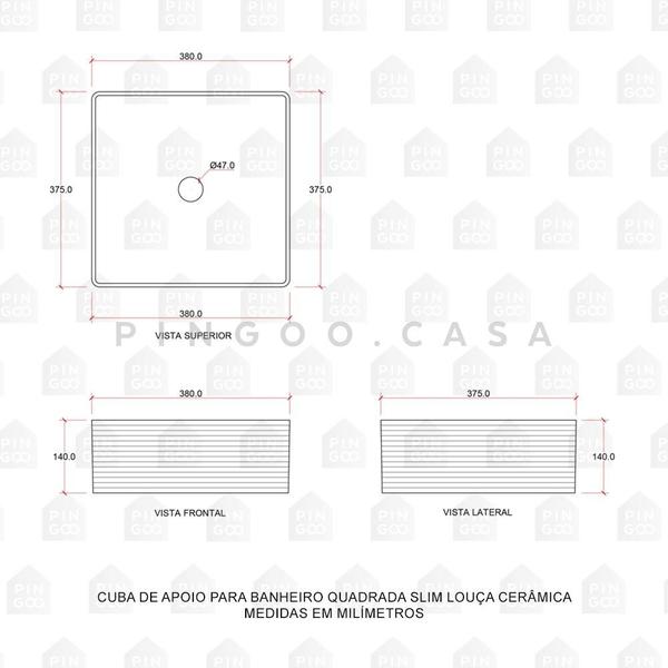 Imagem de Cuba De Apoio Para Banheiro Quadrada Slim Louça Cerâmica 38 cm Larimar Pingoo.casa - Cinza Fosco