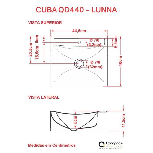 Imagem de Cuba de Apoio Q44 Quadrada 44,5X40cm Branca