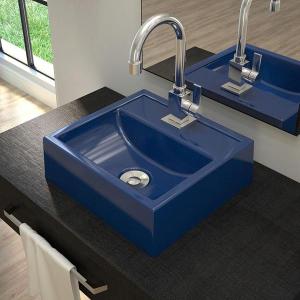 Imagem de Cuba de Apoio Quadrada C01 Para Banheiro Q32W Azul Escuro - Lyam Decor