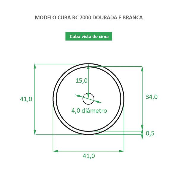 Imagem de Cuba de Apoio Redonda em Cerâmica Reno RC 7000 Branca e Dourada