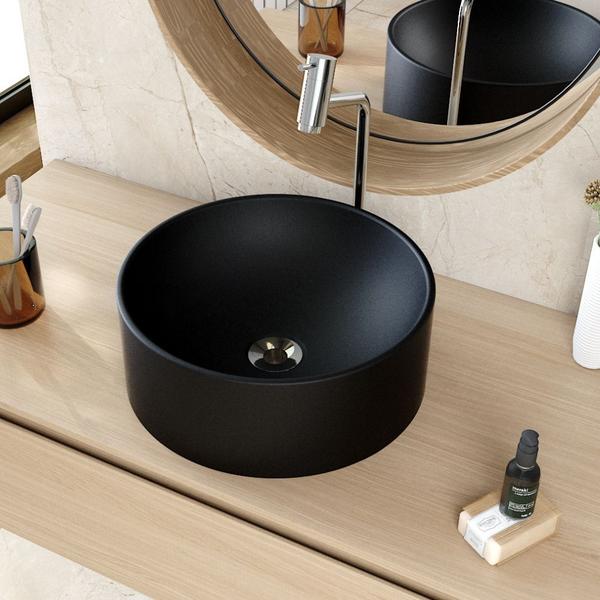 Imagem de Cuba de Apoio Redonda Para Banheiro Lavabo C01 BL34W Preto Matte Fosca  - Lyam