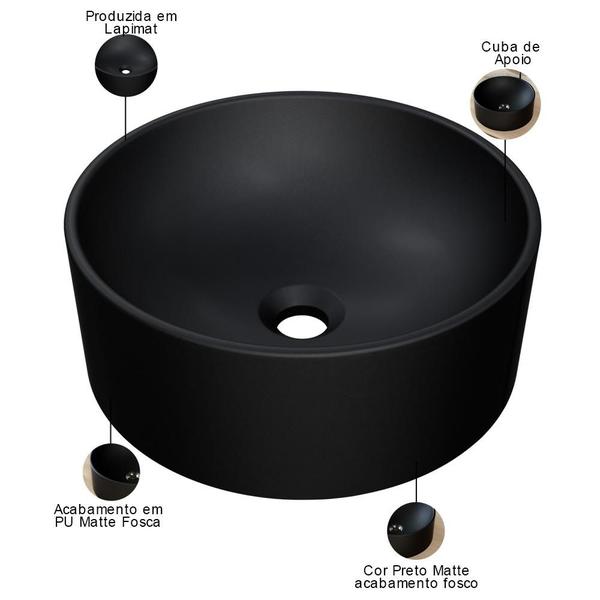 Imagem de Cuba de Apoio Redonda Para Banheiro Lavabo C01 BL34W Preto Matte Fosca  - Lyam