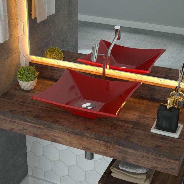 Imagem de Cuba de Apoio Retangular C01 Para Banheiro Lux L38 Vermelho - Lyam Decor