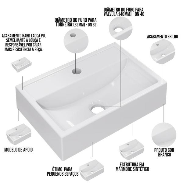 Imagem de Cuba de Apoio Retangular Para Banheiro Lavabo C01 Q450 Branco - Lyam Decor