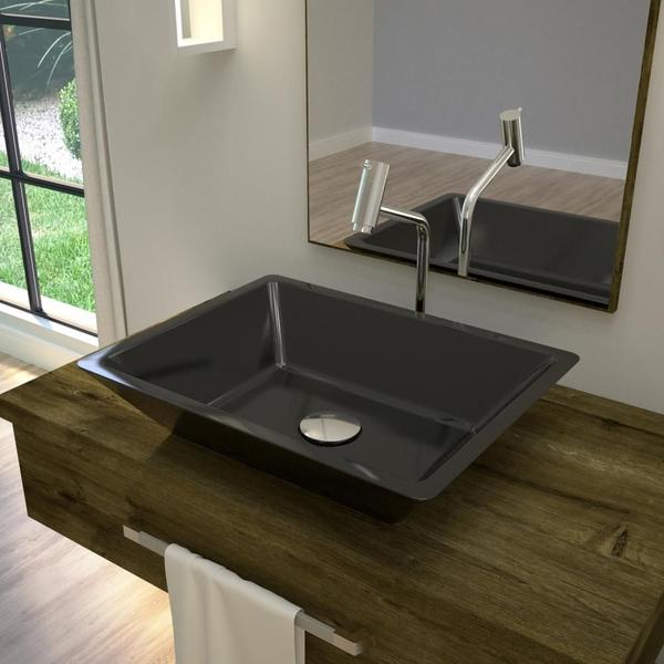 Imagem de Cuba de Apoio Retangular Para Banheiro Lavabo C01 RT45 Preto - Lyam Decor